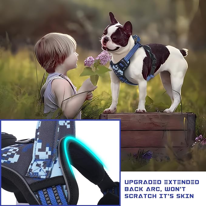 BUMBIN Dog Harness for Large Dogs, No Pull Adjustable No Choke Pet Vest with Dog Leash Fit Smart Reflective Pet Walking Harness for Training Easy Control Soft Handle Blue Camo M-Mewly Pet