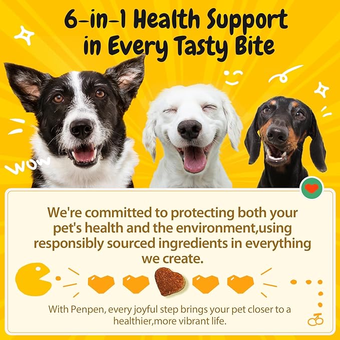 Penpen Probiotics for Dogs, Dogs Probiotics for Digestive Health, Multi-Probiotic and Enzyme Blend Promote Gut Health & Immune Support, Eases Sensitive Stomachs (Beef Chews, 180ct)-Mewly Pet
