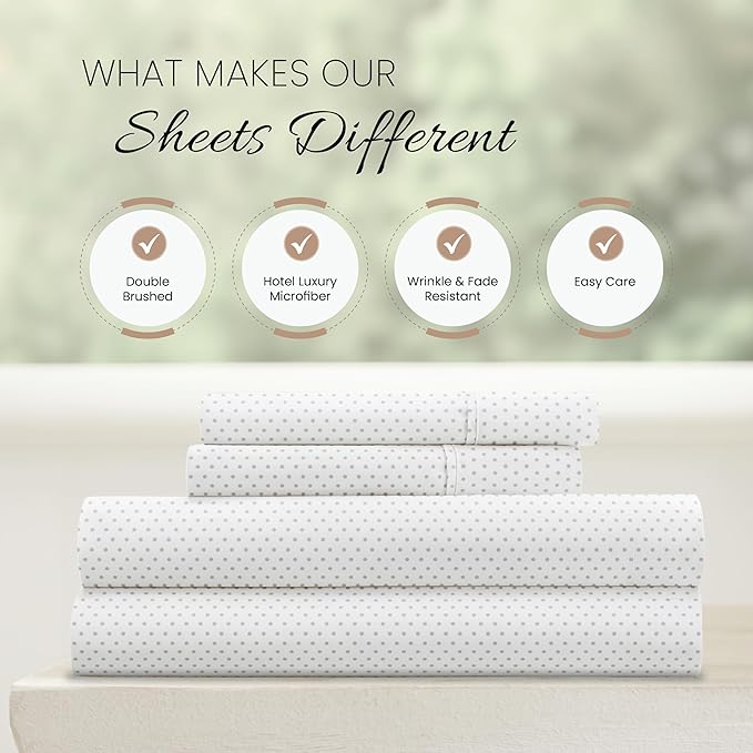Linen Market Double-Brushed Patterned Microfiber Full Sheet Set 4 Piece – Oeko-TEX Certified Ultra Soft & Wrinkle-Free - 16" Deep Pocket Sheets - Easy Care Full Size - Stippled Light Gray