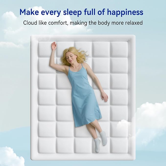 ONENICE 8 Inch Mattress Queen, Cooling Gel‑Infused Memory Foam Mattresses in a Box, Imitation Cotton Fabric with 3D Down Alternative Filling Pillowtop CertiPUR-US® Certified, Fiberglass-Free