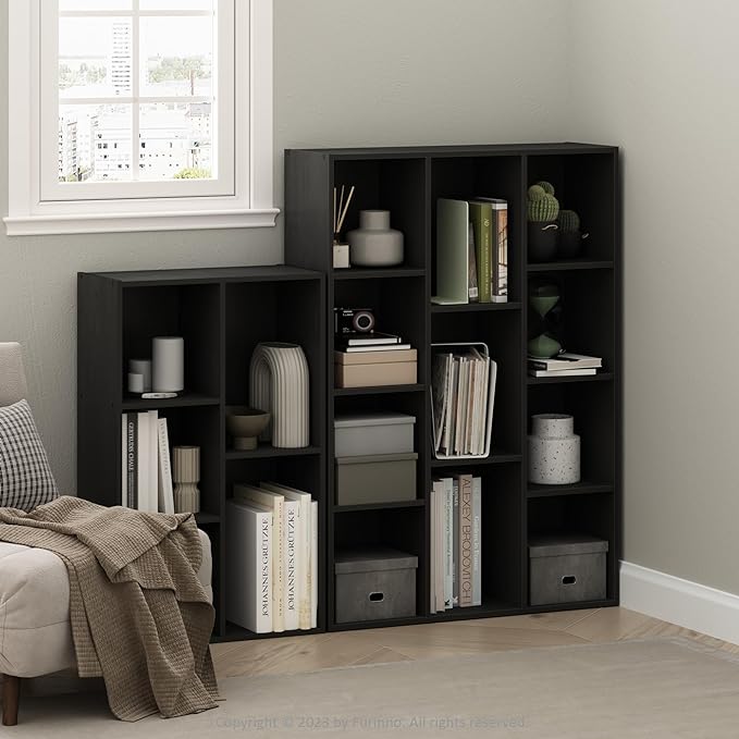 Furinno LUDER Book Shelf, 11-Cube Bookshelf, Reversible Bookcase, 9.4" x 29.1" x 41.7", for Living Room, Bedroom, Home Office, Blackwood