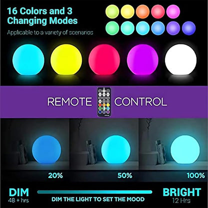 LOFTEK 6-inch LED Light Ball: Nursery Night Light with Remote Control, 16 RGB Color Changing & Dimming Rechargeable, Cordless Portable Floating Pool Lights for Kids or Decor