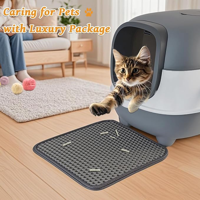 Large Cat Litter Box with Cat Litter Scoop, Foldable Litter Box with Lid, Front Entry and Exit Leak-Proof Litter Cat Box, Odor Control, Easy to Clean (Grey)-Mewly Pet