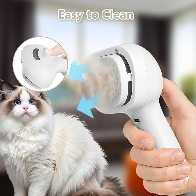 ‌3-in-1 Pet Steam Brush with Self-Cleaning & Cool Mist‌ – Portable Grooming Tool for Cats & Dogs, Long-Lasting Shedding Control & Detangling, Refillable Water Tank & Fast Charging-Mewly Pet
