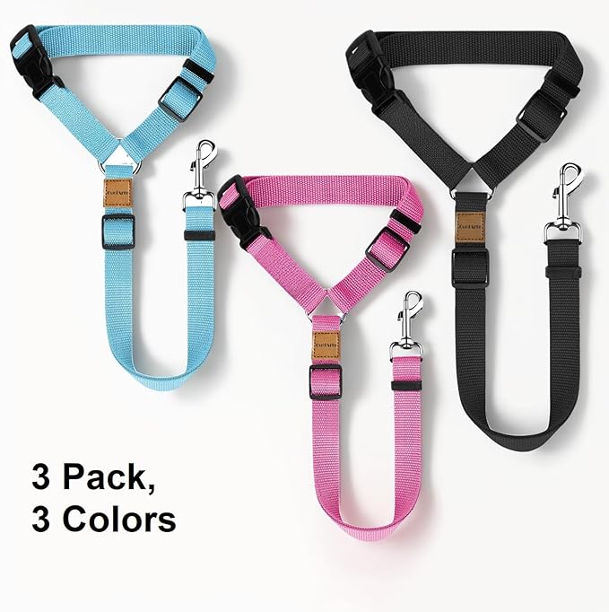 3 Pack Dog Seat Belt for Car, Car Headrest Restraint Adjustable Nylon Fabric, Dog Restraints Vehicle Seatbelts Harness-Mewly Pet