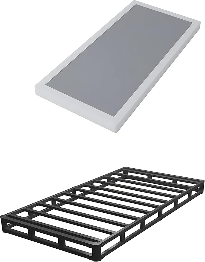 Twin Box Spring - 4 Inch High Profile Box Spring for Twin Bed, Sturdy Metal Frame Mattress Foundation, Easy Assembly, Quiet & Noise-Free
