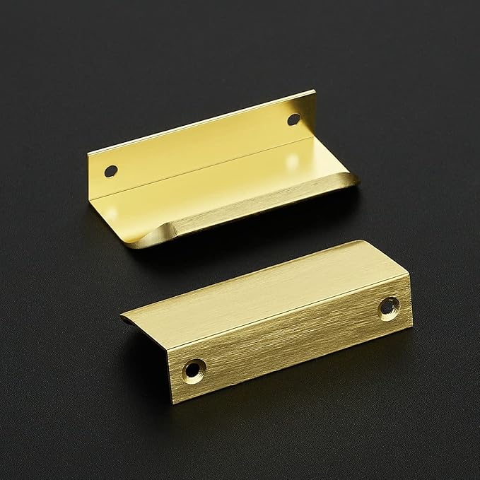 Ravinte Hardware 10 Pack Gold Cabinet Handles, 3.15 Inch (80mm) Finger Edge Pulls, 2-1/2 Inch Hole Center, Finger Pulls for Cabinets