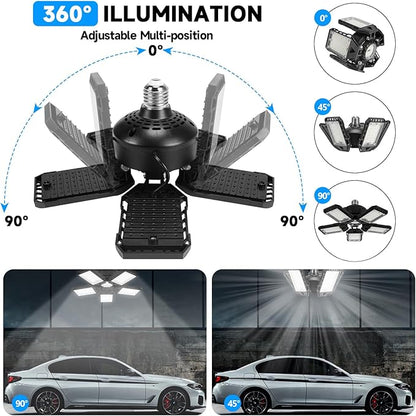 2-Pack LED Garage Lights 2 Pack-160W, 16000LM 6500K with 5+1 Deformable Panels, Indoor LED Shop Light Barn Light Garage Ceiling Lights, E26/E27 for Garages, Warehouse, Shop, Basement