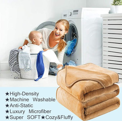 HOZY Soft Blanket King Size Fleece Warm Fuzzy Throw Blankets for The Bed Sofa Lightweight 350GSM Camel 90"*108"