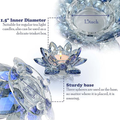 Crystal Lotus Flower Tealight Candle Holders/Glass Tea Light Candlestick Decor Decoration for Christmas Home Wedding Party… (Blue 1pc)