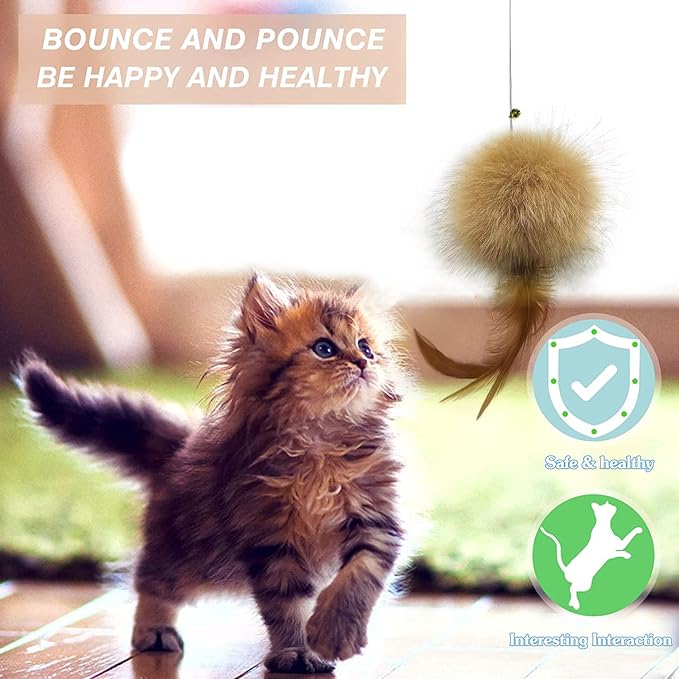 Cat Toys - Rainbow Wand, Feather Flips Plush Ball, Interactive Feather Teaser for Kitten Exercise - 3 Pack-Mewly Pet