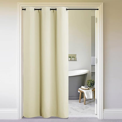 NICETOWN Door Curtain for Doorway Privacy, Beige Curtains 144 Inch Length, Room Divider Curtain Cover, Blackout Temporary Insulated Closet Curtain for Bedroom Closet (1 Panel, 5ft Wide)