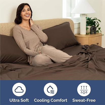 Full 6 Piece Sheet Set - Comfy Breathable & Cooling - Ultra Soft Hotel Luxury Bedding Set with 8-16 Inch Deep Pockets - 1 Flat & 1 Fitted Sheet & 4 Pillowcases - Cozy, Wrinkle Free & Easy Care - Brown
