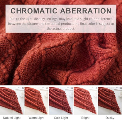 BOURINA Rust Throw Blanket 50x60 Inches Throw Textured Solid Soft Sofa Throw Couch Knitted Decorative Blanket