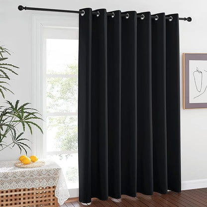 NICETOWN Room Separating Divider 132" Long, Room Divider Curtain Screen Partition, Function Thermal Blackout Patio Sliding Door Panel, Insulated Curtain, Black, 8.3ft Wide x 11ft Long