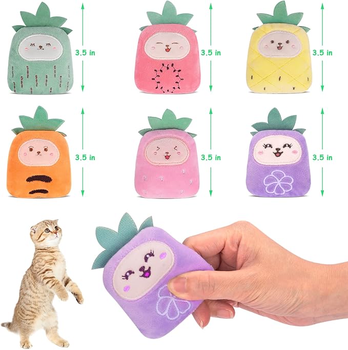 Cat Toys Pineapple with Natural Catnip Inside, Interactive Catnip Toys for Indoor Cats Kitten Kicker, Dental Kitty Chew Toy 6 Pack-Mewly Pet