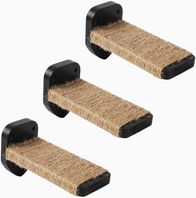 3 Pcs Cat Steps and Perches for Wall, Climbing Shelf With Hemp Rope, Wall-Mounted Furniture Set With Scratching Pads for Playing (Black)-Mewly Pet
