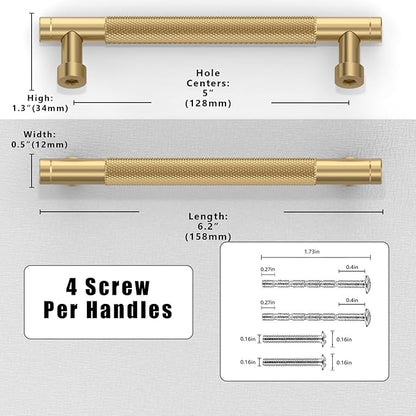 10 Pack Champagne Bronze Knurled Cabinet Pulls 5 Inch(128mm) Kitchen Cabinet Handles Solid Zinc Alloy Cabinet Hardware Drawer Pulls