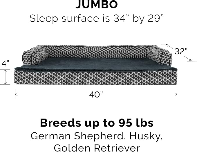 Furhaven Memory Foam Dog Bed for Large Dogs w/ Removable Bolsters & Washable Cover, For Dogs Up to 95 lbs - Plush & Woven Decor Comfy Couch Sofa - Diamond Gray, Jumbo/XL-Mewly Pet