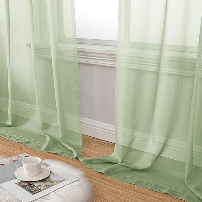 Aiyufeng Light Green Sheer Curtains 84 Inches Long 2 Panels Set for Living Room, Light Filtering Green Window Sheer Drapes for Bedroom, Each 42" W x 84" L