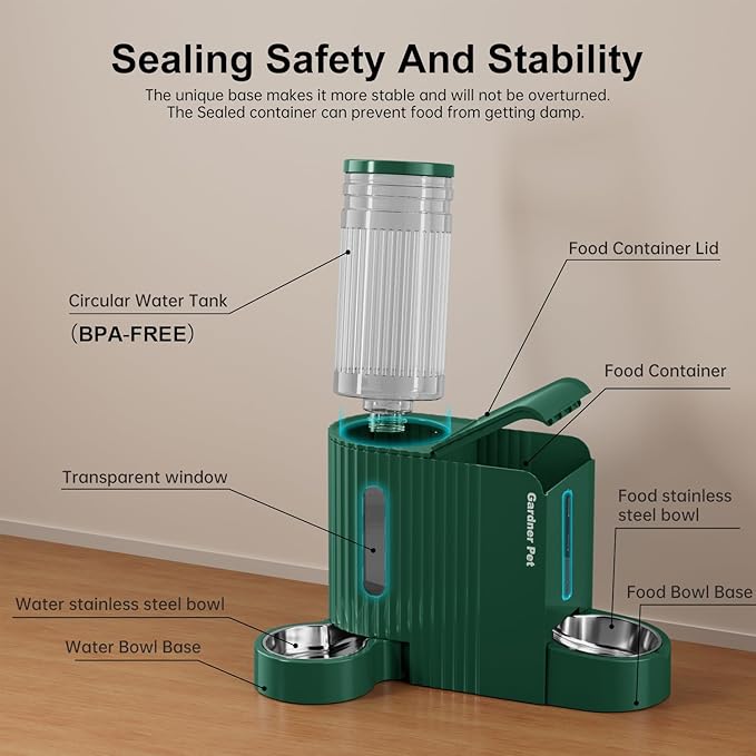 Gardner Pet Automatic Gravity Cat Food Feeder and Water Dispenser Stainless Steel Two-in-One Set Large Capacity Dispenser for Pets Dogs, Puppies, Kittens-Mewly Pet