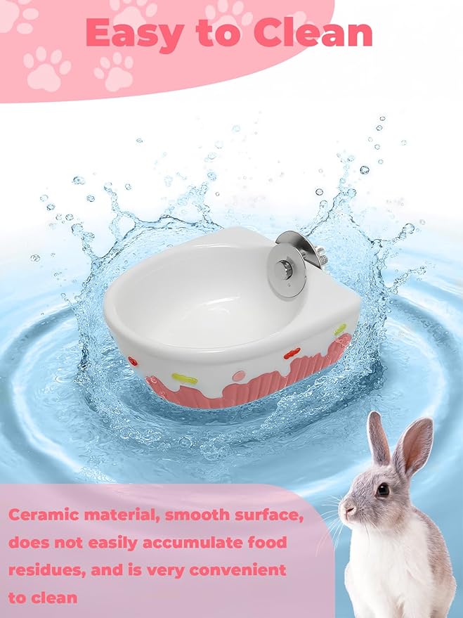 Chinchilla Food Bowl Ceramic Guinea Pig Cage Feeder Hanging Bunny Food Dish Small Animal Feeding Bowls for Syrian Hamster Ferret Gerbils (Pink)-Mewly Pet