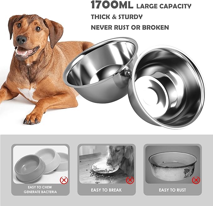 Elevated Dog Bowls, 10" Tall Height, Raised Bowl Stand with 2 Stainless Steel Food Feeder Bowls (58oz) and Spill-Proof Mat for Medium Large and Small Breeds, Grey-Mewly Pet