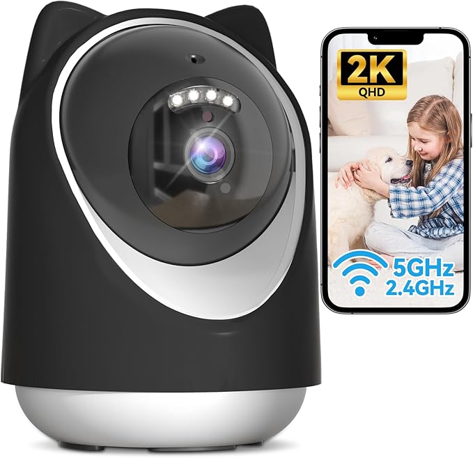 Security Camera Indoor,Wi-Fi &Two-Way Audio,Indoor Camera for Home,Baby/Dog/Cat/Pet Camera with Phone App,Night Vision,Motion Tracking, Compatible with Alexa (Black)-Mewly Pet