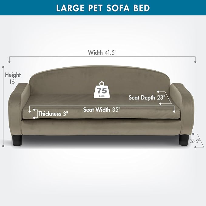 Paws & Purrs Multi-Cat Sofa Bed – 41.5″ Wide Elevated Pet Couch with 3″ Foam Mattress, Removable Machine-Washable Cover – Stylish Indoor Pet Furniture for Two or More Cats and Dogs, Ash-Mewly Pet