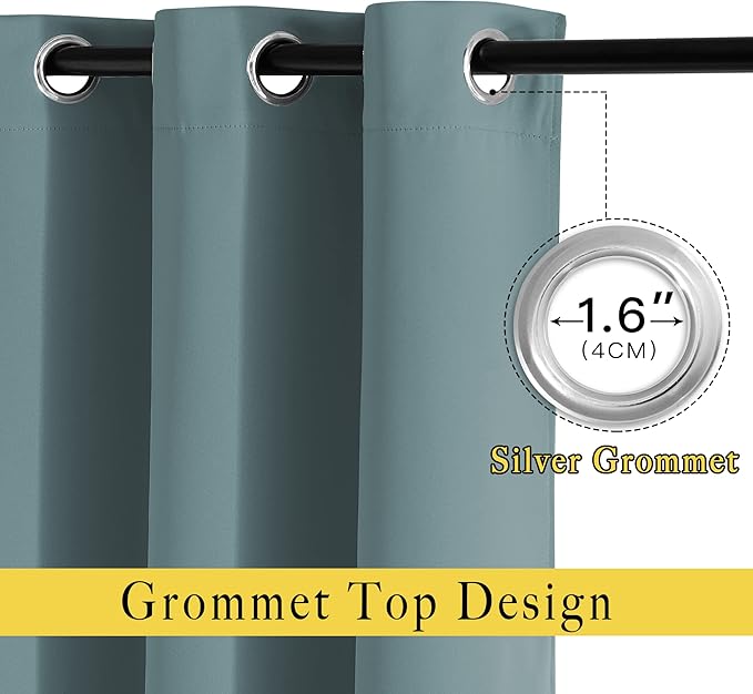 NICETOWN Greyish Blue Room Darkening Curtains 90 inch Length - Grommet Thermal Blackout Window Treatments Sound Proof Room Divider Drapes for Bedroom (2 Panels, W66 x L90)