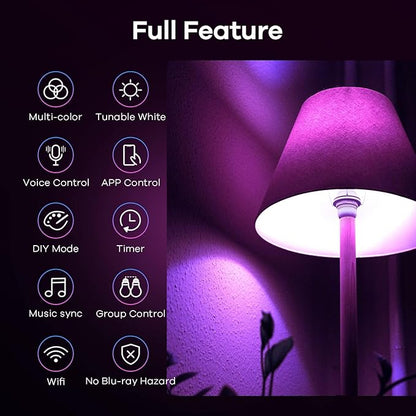 Linkind Matter Smart Light Bulb, Smart Bulbs Work with Alexa/Apple Home/Google Home, Color Changing Light Bulbs Music Sync, Preset Scenes, Mood Lights, 2.4Ghz WiFi Only, A19 E26 60W 1 Pack