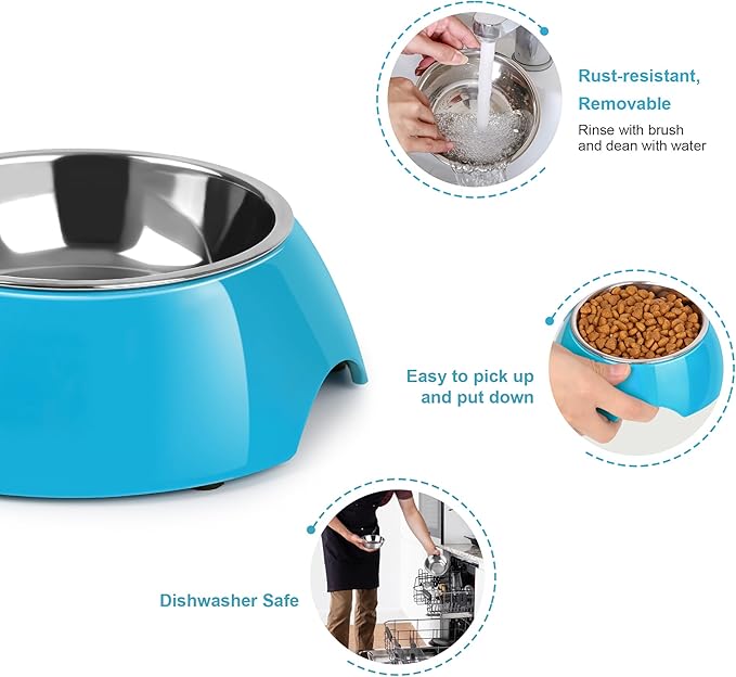 Elevated Dog Bowls Set - Non-Slip Raised Pet Feeder with Medium (2 Cups) & Large (4 Cups) Stainless Steel Bowls - Includes Durable Resin Stand for Puppies, Adult Dogs & Cats - Blue-Mewly Pet