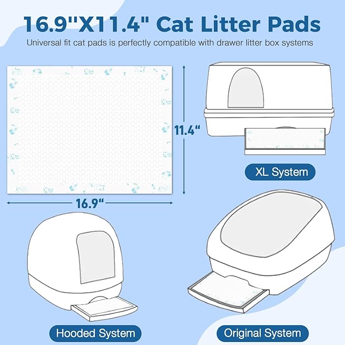 Cat Pads 50 ct Super Absorbent Pet Pee Pads Compatible with Tidy Cats Breeze Litter System 16.9x11.4 Inch Litter Pad for Litter Box-Mewly Pet