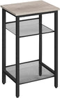 HOOBRO Side Table, 3-Tier Tall End Telephone Table with Adjustable Mesh Shelves, Small Entryway Stand for Living Room Bedroom Hallway or Office, Greige and Black BG01DH01G1