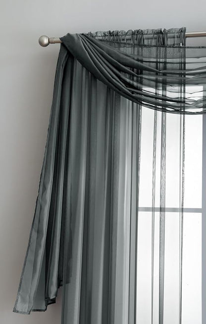 LINENZONE Pair of 2 Rod Pocket Long Window Treatments. Great Farmhouse Style Sheer Curtains for Living Room, Bedroom, Dining Room, Patio or Canopy Bed. (Amazing Sheers - 56" W x 96" L, Charcoal)