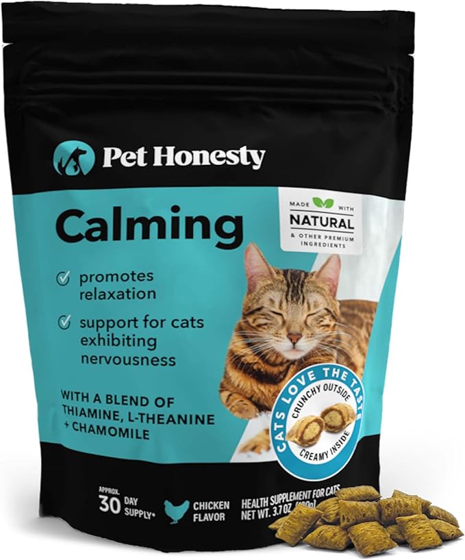 Calming Chews for Cats - Cat Anxiety Relief + Helps Reduce Stress - Behavioral Support & Promotes Relaxation for Travel, Boarding, Vet Visits, Separation Anxiety - Chicken (30-Day Supply)-Mewly Pet