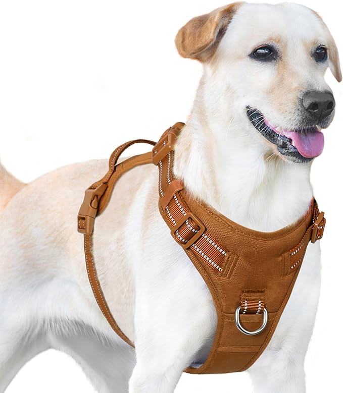 No Pull Dog Harness, Reflective Puppy Vest for Small Medium Large Sized Dog(Carmel Brown,L)-Mewly Pet