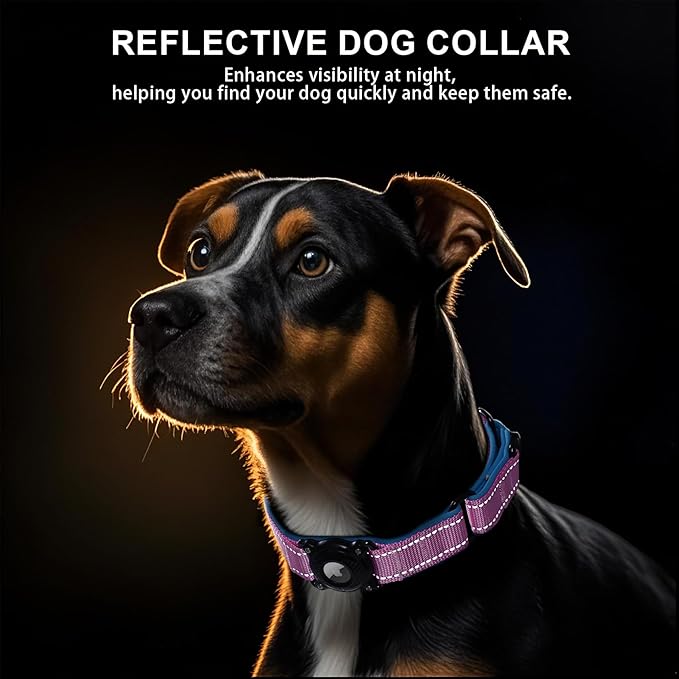 Airtag Dog Collar with Martingale Design, IP68 Waterproof Air Tag Collar Holder, Adjustable Reflective Soft Padded Nylon Dog Collar for Large Medium Small Dogs-Mewly Pet