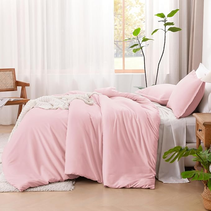 Litanika Comforters Pink Super King Size, 3 Pieces Lightweight Solid Bedding Set & Collections, All Season Fluffy Bed Set (120x120In Comforter & 2 Pillowcases)