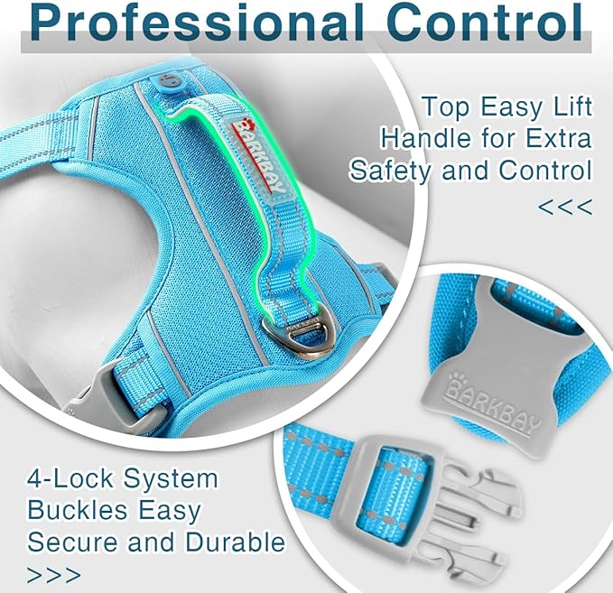 BARKBAY Dog Harness No Pull with ID Tag Pocket - Heavy Duty, Reflective, Easy Control for Large Dogs(Blue,L)-Mewly Pet