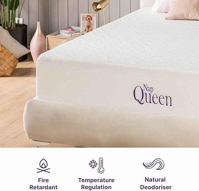 NapQueen 8 Inch Cooling Gel Full Size Medium Firm Memory Foam Mattress, Bed in a Box,White