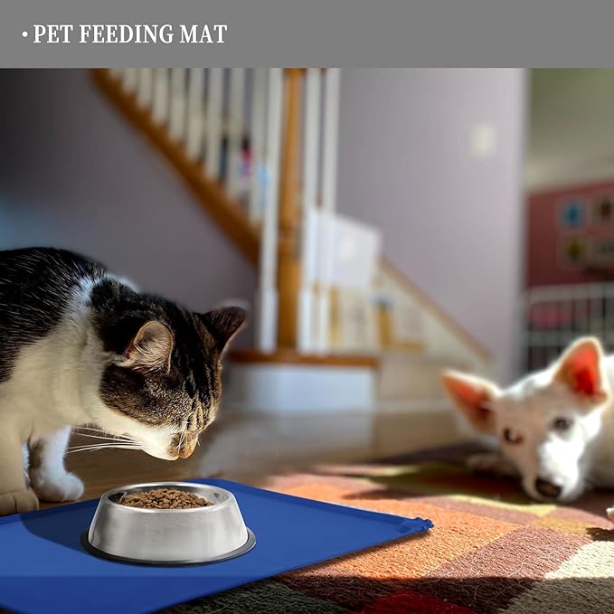 Waterproof Pet Feeding Mat with High Raised Edges, Heavier and Thicker Placemats for Cat Dog Water Bowl with BPA Free, Dogs Cats Food Mats for Messy Drinkers to Prevent Spill and Protect Floors-Mewly Pet