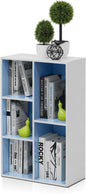 Furinno LUDER Book Shelf, 5-Cube Bookshelf, Reversible Bookcase, 9.4" x 19.5" x 31.5", for Living Room, Bedroom, Home Office, White/Light Blue