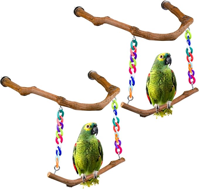 Bird Swing Toys, Standing Bird Perch with Natural Grape Wood, U Shape Hangable Birdcage Accessories, Birds Chewing Toy for Budgerigars, Parakeets, Cockatiels, Conures, Lovebirds, Finches (2Pack)-Mewly Pet