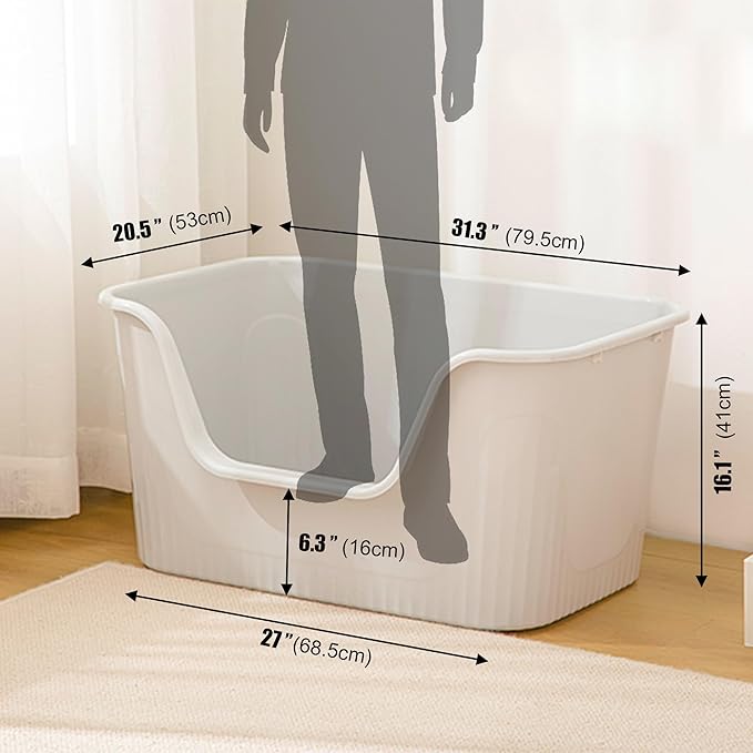 Vealind Extra Large Cat Litter Box 31''×21''×16'', Jumbo Litter Box for Big Cats or Multiple Cats, High Sided Litter Pan, Leak-Proof & Anti-Splashing, Easy Clean & Durable (Grey)-Mewly Pet