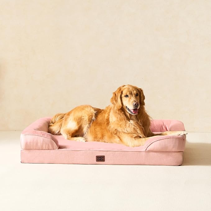 EHEYCIGA Orthopedic Dog Beds for Extra Large Dogs, Waterproof Memory Foam XXL Dog Bed with Sides, Non-Slip Bottom and Egg-Crate Foam Big Pet Couch Bed with Washable Removable Cover, Dusty Pink-Mewly Pet