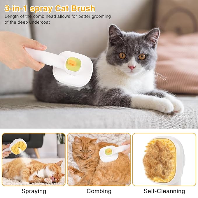 3-in-1 Cat & Dog Steam Brush – USB Rechargeable Spray Grooming Comb with Silicone Teeth – Anti-Static, Shedding Control & Massaging for All Hair Types Long/Short Hair Pets (Green)-Mewly Pet