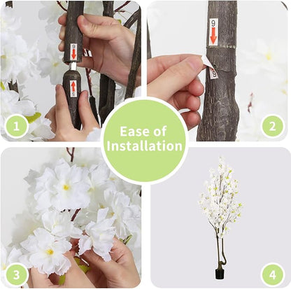 Faux White Cherry Blossom Tree 7ft(84in) Tall Artificial Plant Indoor Decor Handmade Natural Fake White Flower Tree for Wedding Realistic Cherry Plant in Pot for Home Living Room,Office,Outdoor Decor.