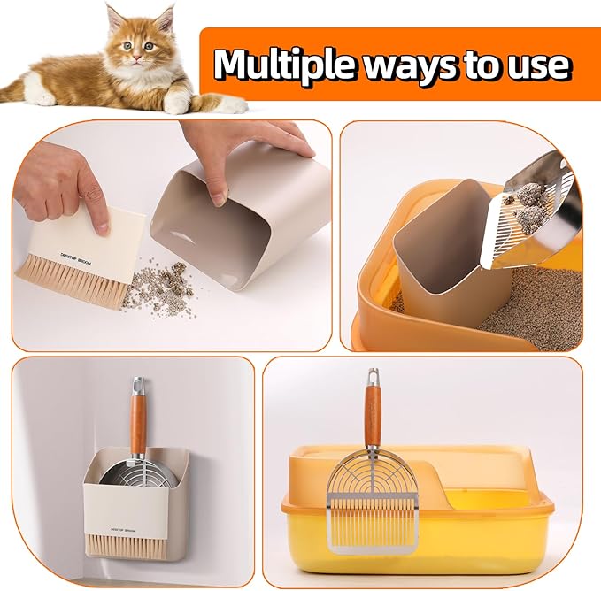 Extra-Thick Stainless Steel Cat Litter Scoop Heavy Duty Metal Litter Scooper with Holder Easy Remove Stuck Litter-Mewly Pet