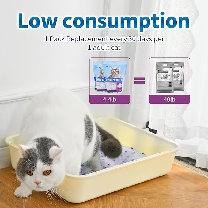 Made4Pets Cat Litter Crystals, Non Clumping Cat Litter Odor Control Kitty Litter Non Clumping No scooping Low Dust, Low Tracking, Lightweight, Dehydrates Waste, Lavender – 8.6 lbs (2 x 4.3 lb Packs)-Mewly Pet
